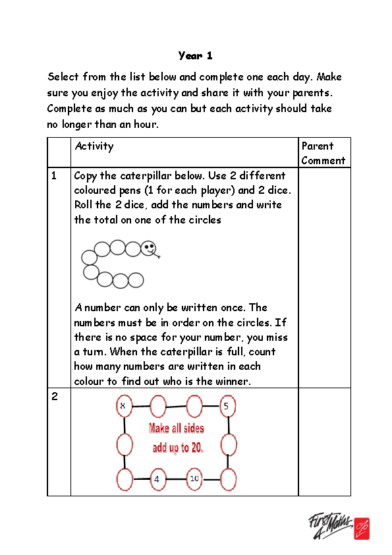 Year 1 Creative At Home Resources from First4Maths