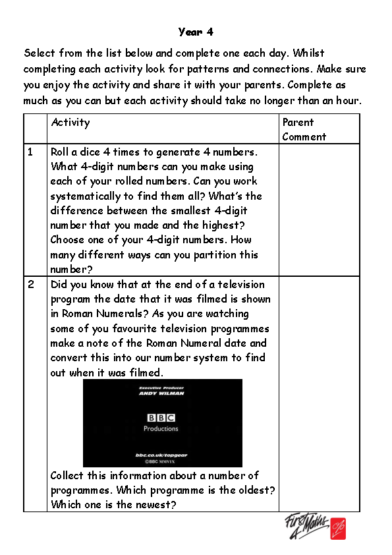 Year 4 Creative At Home Resources from First4Maths