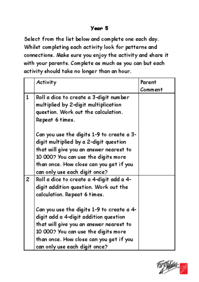 Year 5 Creative At Home Resources from First4Maths