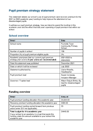 Pupil Premium Strategy Statement 2021-22