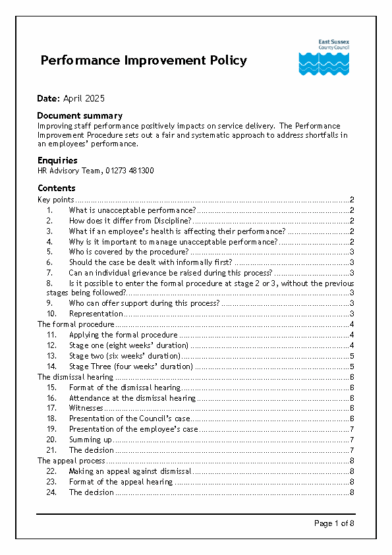 Performance Improvement Policy